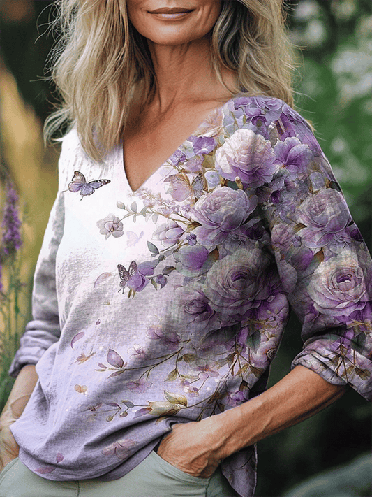 Women's Alzheimer's Print V-Neck Top