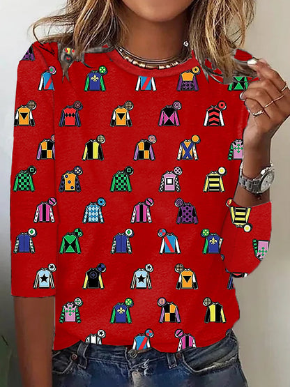 Women's Retro Derby Day Print Crew Neck T-Shirt