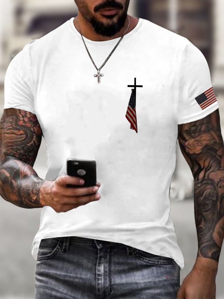 Men's Flag Cross Print  T-Shirt