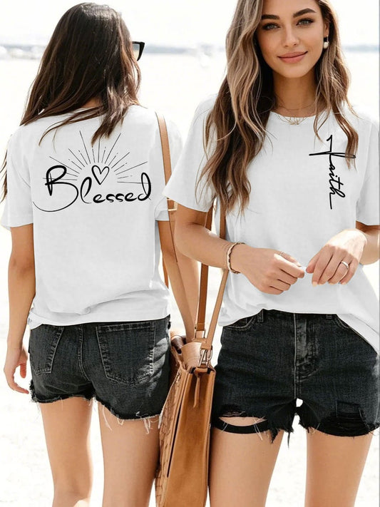 Women's Faith in Jesus Cross Round Neck Short Sleeve T-shirt