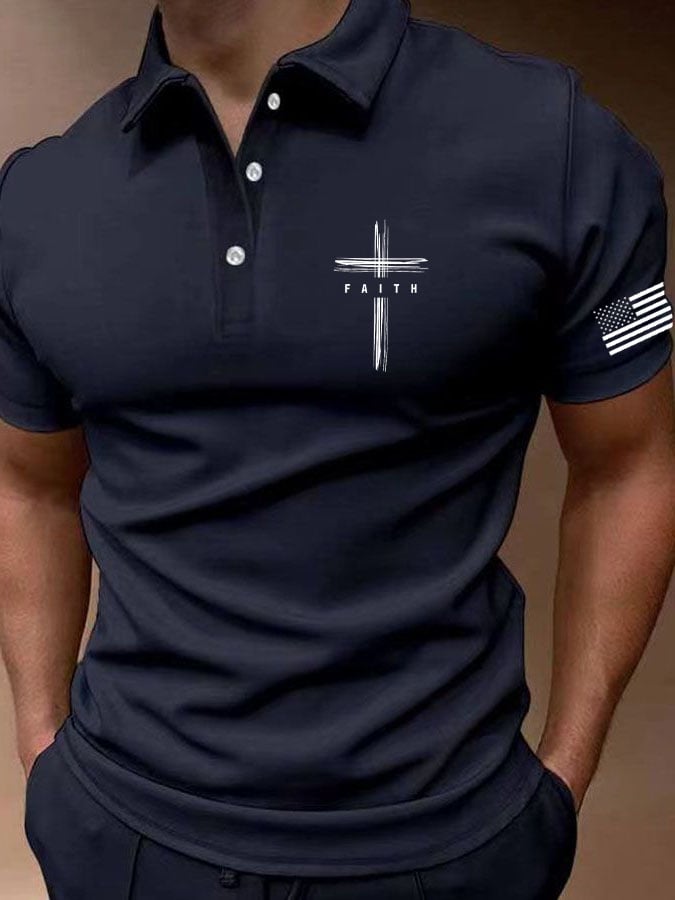 Men's Faith&Flag Print Polo Shirt