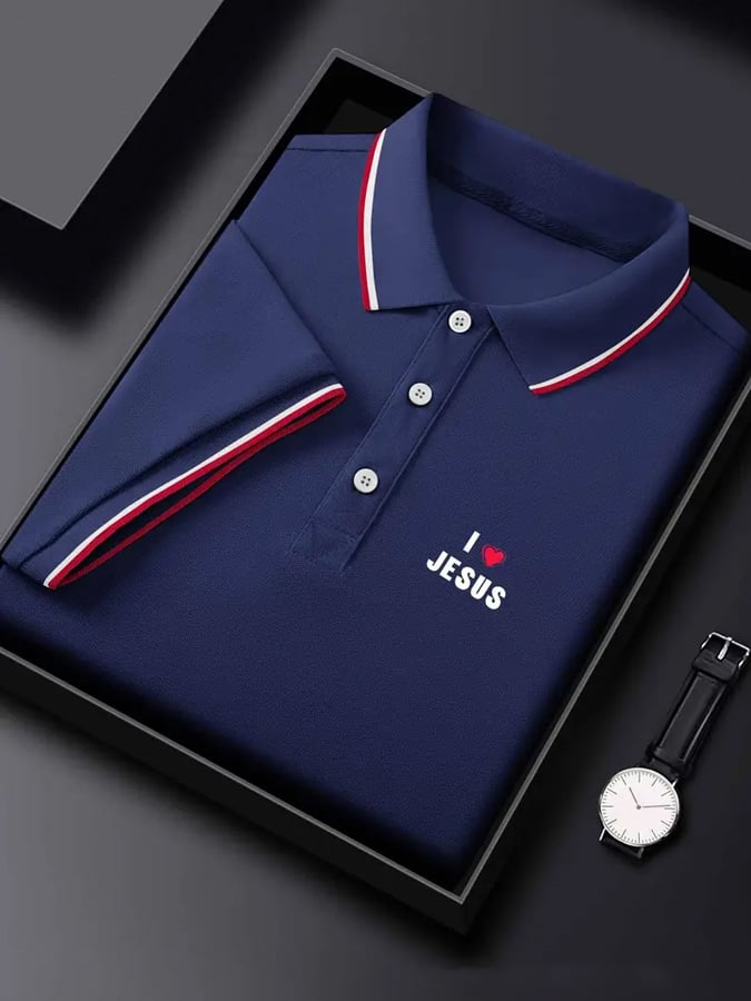 Men's Jesus Print Polo Shirt