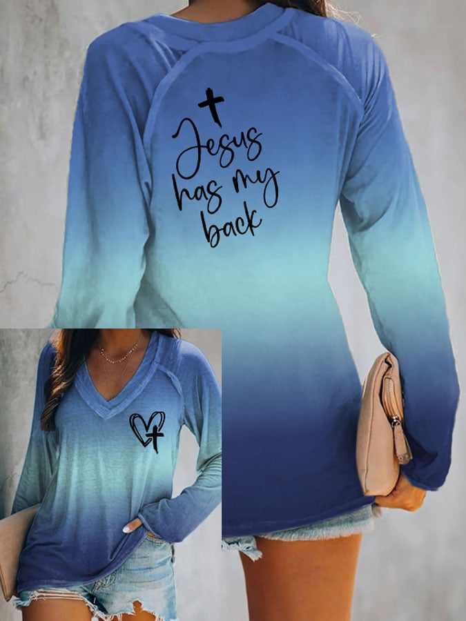 Women's Jesus Has My Back Print Casual T-Shirt