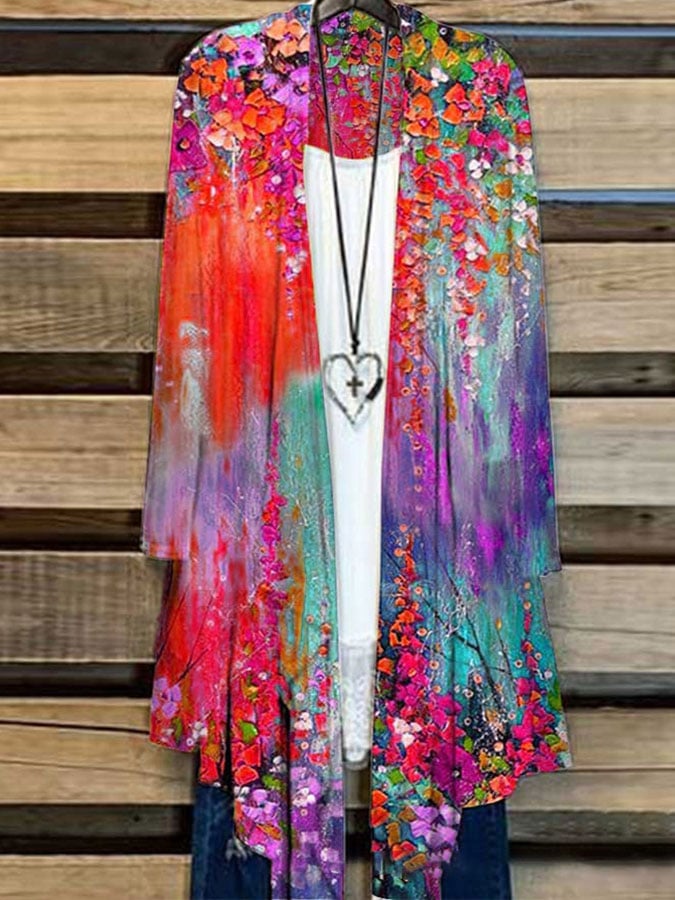Women's Color Oil Painting Casual Cardigan