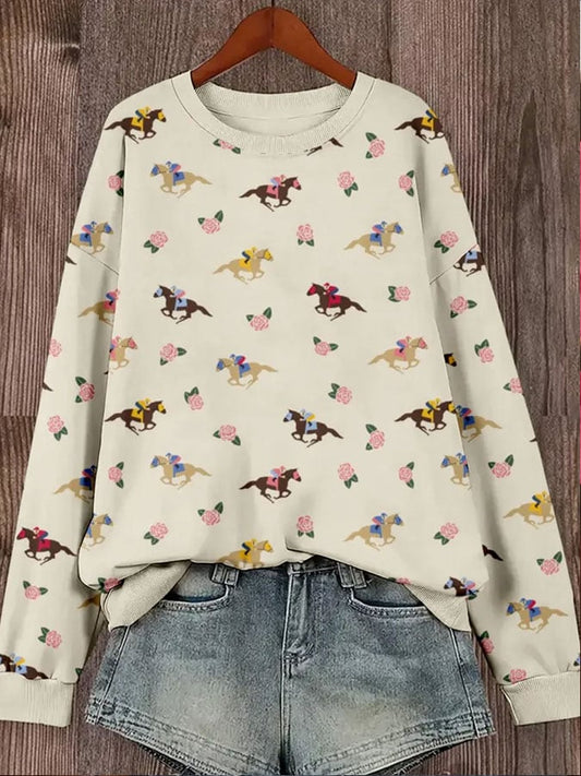 Women's Horse Racing Print Casual Sweatshirt