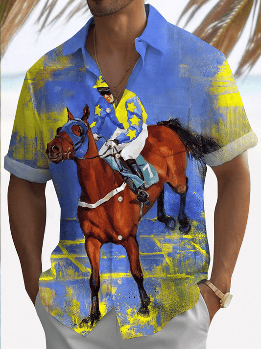 Men's Horse Racing Print Shirt (With Pockets)