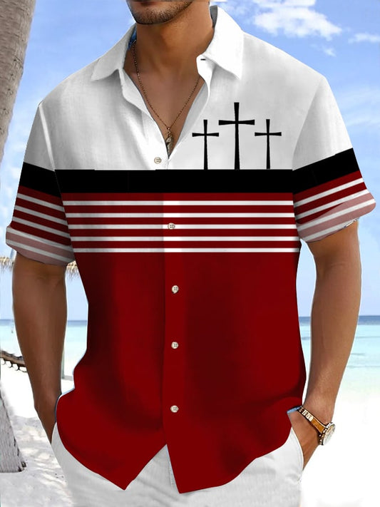 Men's Retro Faith Striped Short Sleeve Shirt
