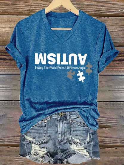 Womens Autism: Seeing The World From A Different Perspective Autism Awareness Print T-Shirt