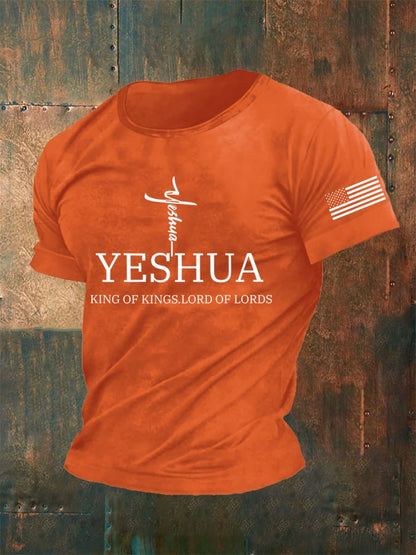 Men's Vintage Faith “Yeshua King Of Kings Lord Of Lords” Print Casual T-Shirt