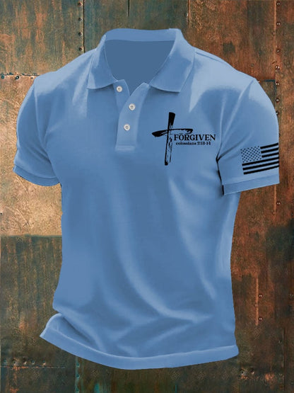 Men's Forgiven Cross Print Polo Shirt