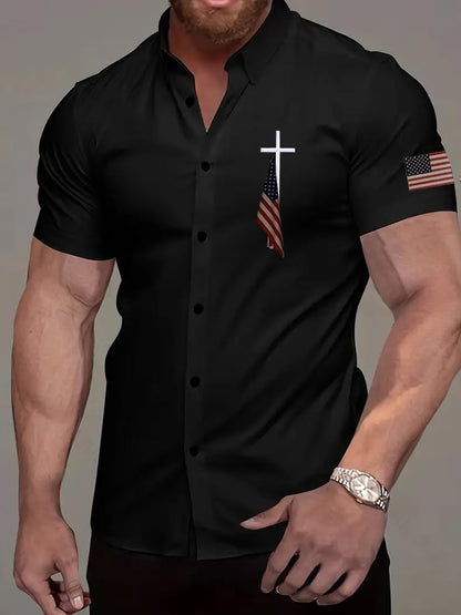 Men'S Flag Cross Print Shirt