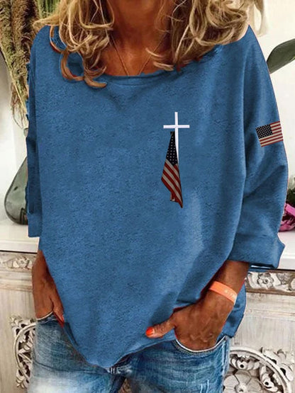Women's Flag Cross Print Sweatshirt