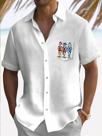 Men's Horse Racing Short Sleeve Casual Shirt
