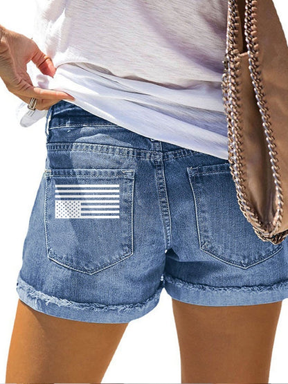 Retro  Resist Not My President, Not My Voice, Not My Values, Not My Beliefs Printed Denim Shorts