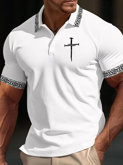 Men'S Nail Cross Print Polo Shirt