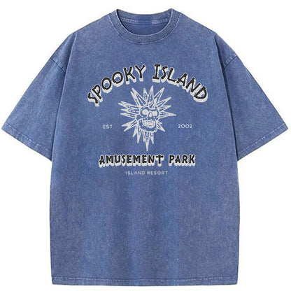Spooky Island Halloween Washed Cotton T-Shirt