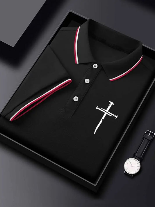 Men'S Classic Cross Print Polo Shirt