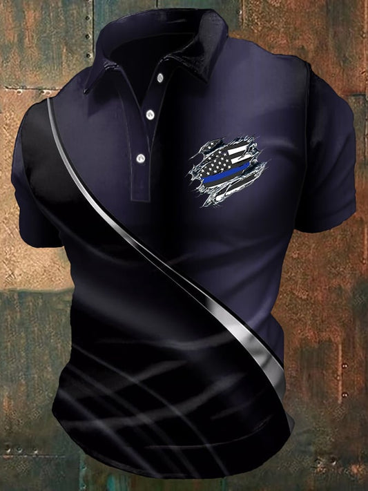 Men's Casual Independence Day Flag Print Polo Shirt