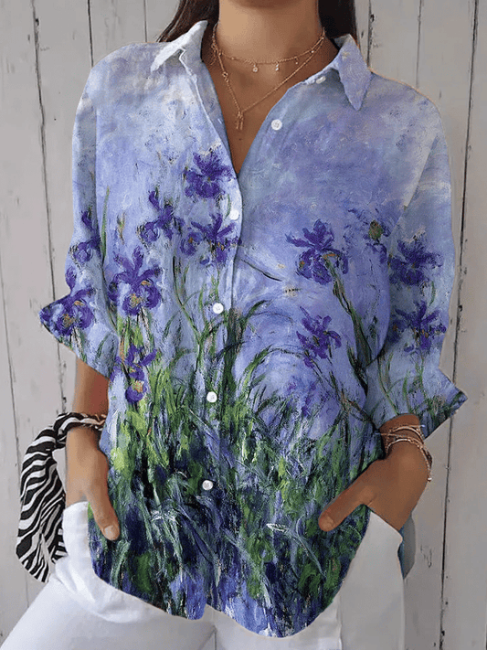 Women's Retro Floral Art Print Casual Shirt
