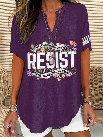 V-Neck Retro Resist Not My President, Not My Voice, Not My Values, Not My Beliefs Print T-Shirt