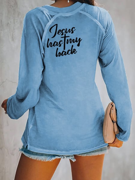 Women's Blessed JESUS has my back V-Neck Casual T-Shirt