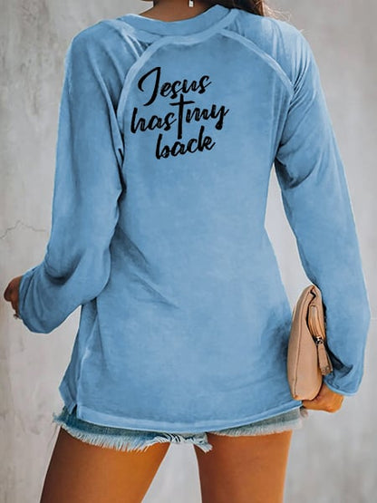 Women's Blessed JESUS has my back V-Neck Casual T-Shirt