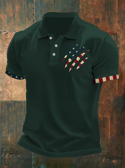 Mmen'S Independence Day Flag Print Casual Polo Shirt