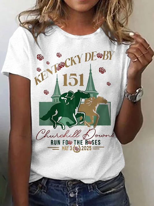 Women’s Retro 2025 Kentucky Derby Churchill Downs 151th Print T-Shirt