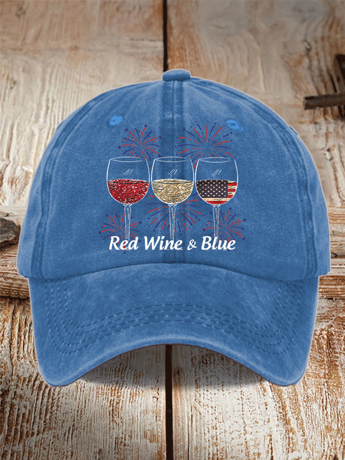 Unisex Red Wine And Blue Print Casual Baseball Cap