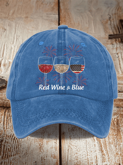 Unisex Red Wine And Blue Print Casual Baseball Cap