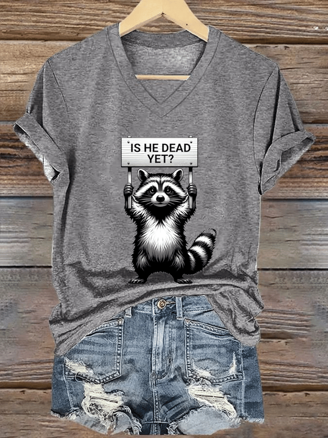 Women's  Is He Dead Yet ? Print V-Neck T-Shirt