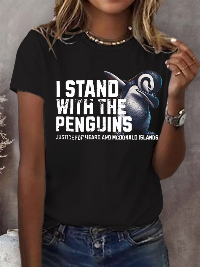 Women's I Stand With The Penguins Printed Short-Sleeved T-Shirt