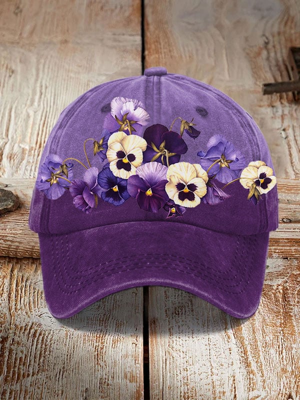 Unisex Purple Floral Print Alzheimer's Awareness Support  Print Hat
