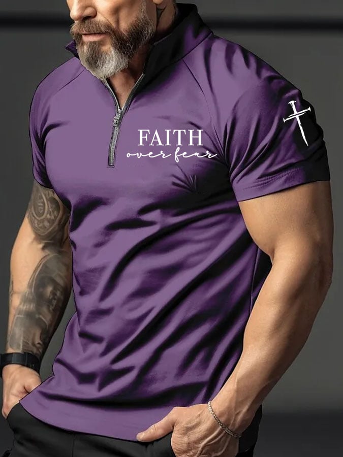 Men's Faith Over Fear Print Polo Shirt