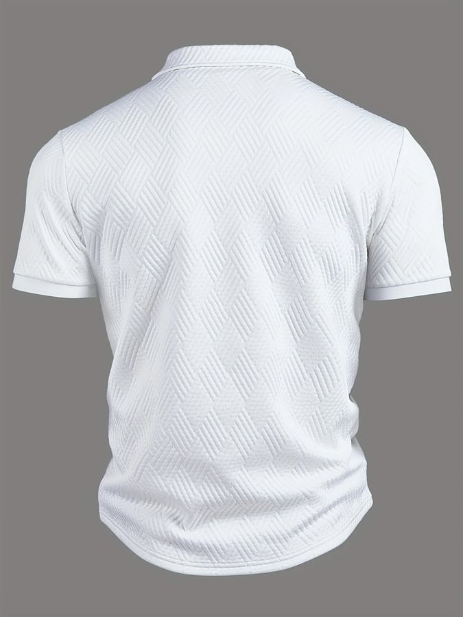 Men's Textured Jacquard Fabric Patchwork Contrast Color Cuff Rib Polo Shirt