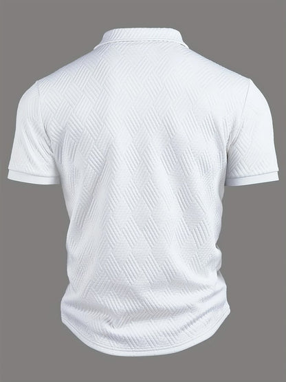 Men's Textured Jacquard Fabric Patchwork Contrast Color Cuff Rib Polo Shirt