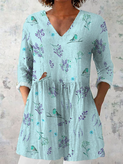 Women's Casual Art Spring Bird Print Shirt