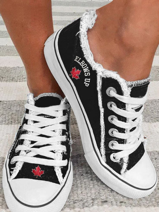 Retro Canada Elbows Up  Print Furred Canvas Shoes