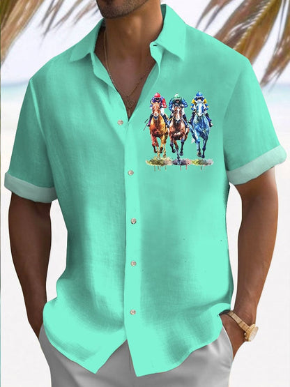 Men's Horse Racing Print Shirt (No Pockets)