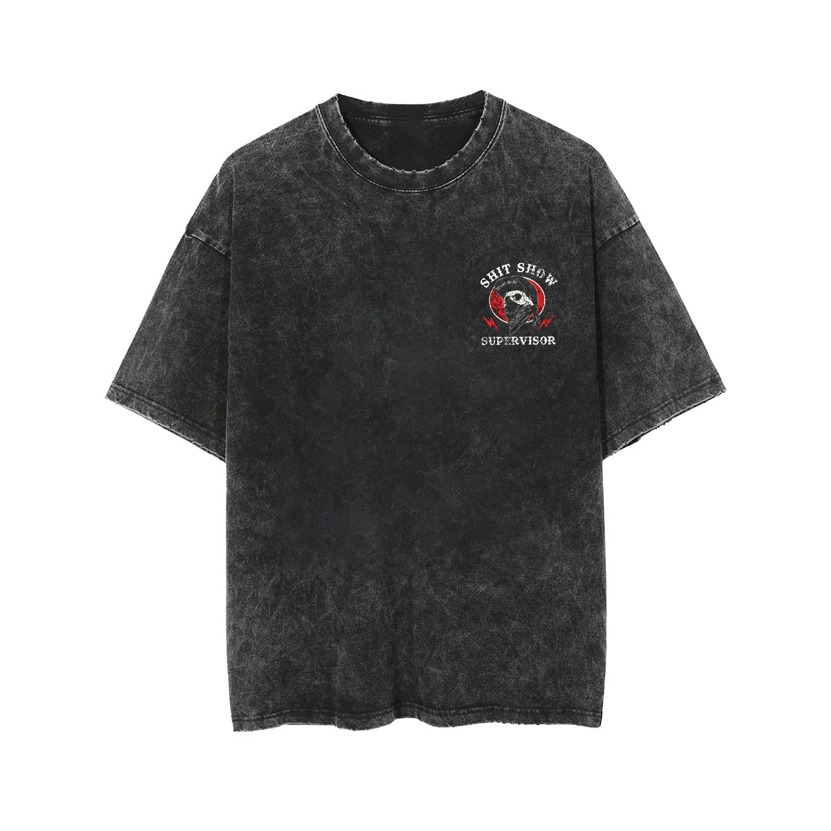 SHIT SHOW SUPERVISOR Skull White Print Washed T-shirt