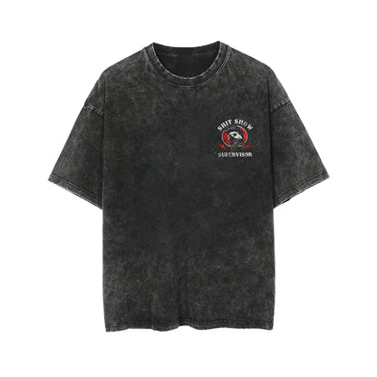 SHIT SHOW SUPERVISOR Skull White Print Washed T-shirt