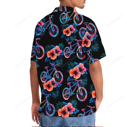 Mountain Bike Hibiscus Hologram Hawaiian Shirt