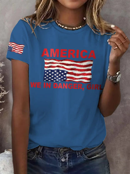 Retro America We Are In Danger Girl Print T-Shirt