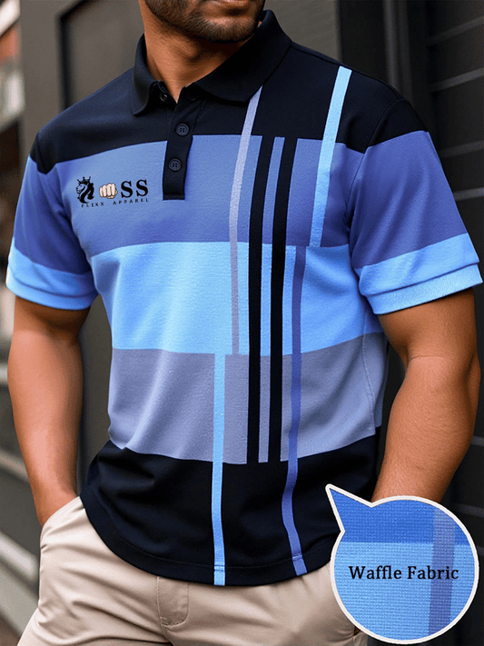 Modisches, bedrucktes Kurzarm-Poloshirt aus Waffelstoff für Herren