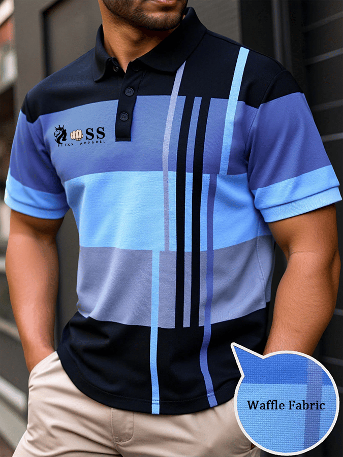 Modisches, bedrucktes Kurzarm-Poloshirt aus Waffelstoff für Herren