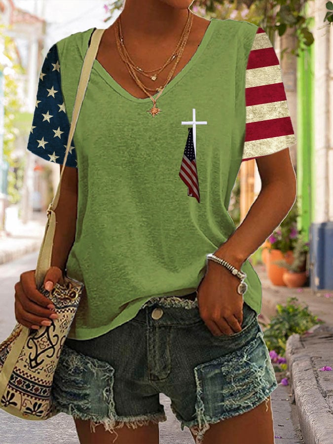 Women's Flag Print Casual T-Shirt