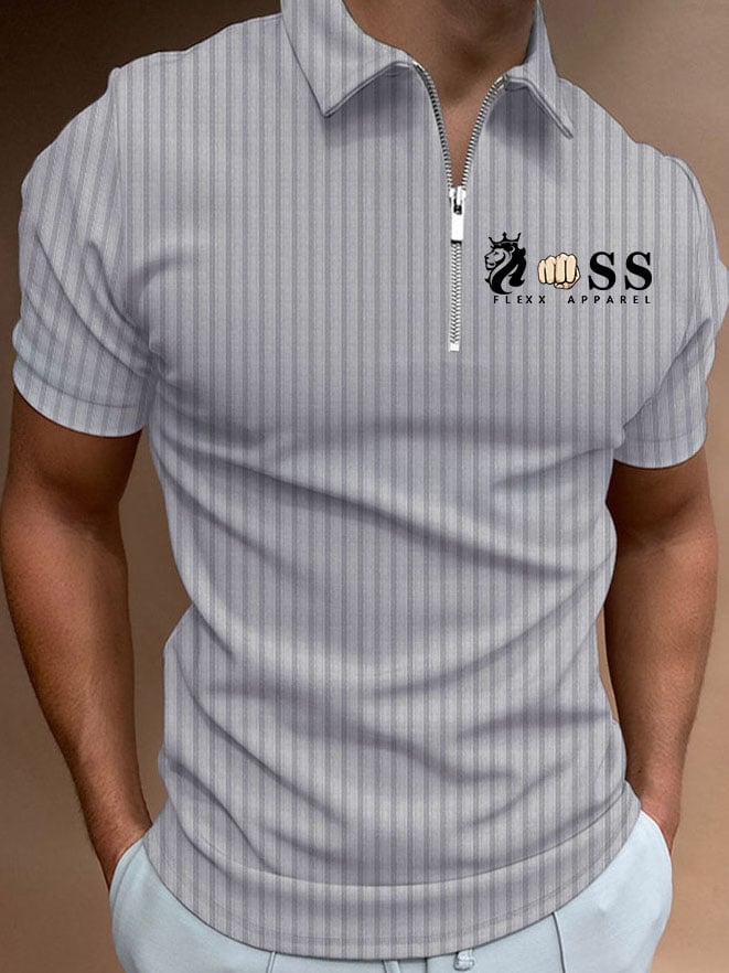 Men's Striped Lettering Casual Polo Shirt