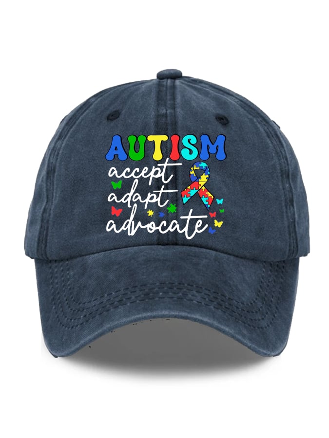 Unisex Distressed Washed Accept Adapt Advocate Autism Awareness Print Hat