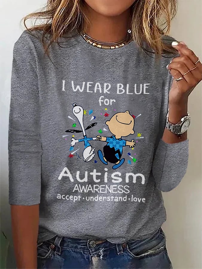Autism Awareness I Wear Blue For Autism Long Sleeve Print T-Shirt
