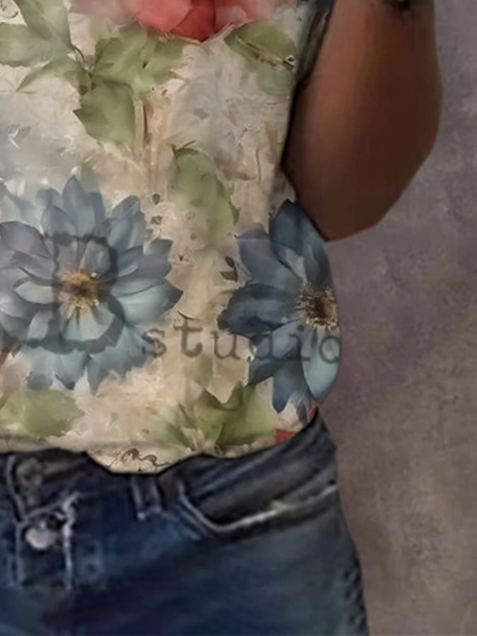 🔥Last Day 49% Off🔥Women'S Independence Day Round Neck Retro Floral Print Casual T-Shirt